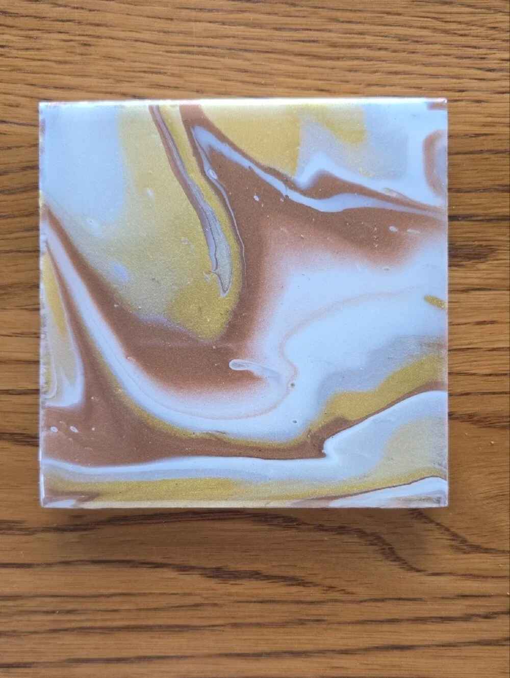 Hand Crafted Marble Coaster Set in White, Gold, and Brown